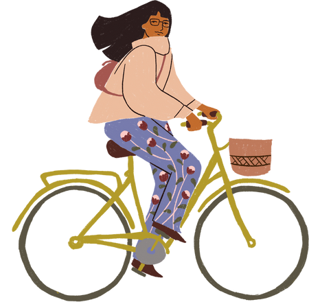 Woman Biking Flat Textured Handdrawn Cozy Autumn Fashion